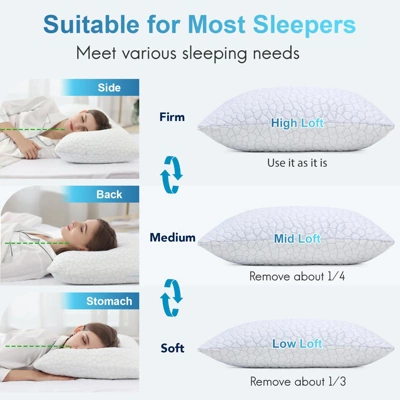 Itopfox Cooling Pillows For Sleeping 2 Pack, Shredded Memory Foam Bed Pillows, Cool Gel Pillow For Hot Sleepers Adjustable Firm Pillow For Side, Back 6 Itopfox Cooling Pillows For Sleeping 2 Pack, Shredded Memory Foam Bed Pillows, Cool Gel Pillow For Hot Sleepers Adjustable Firm Pillow For Side, Back - Image 4