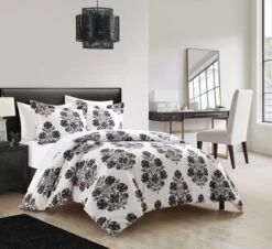 Chic Home Yazmin 7 Piece Duvet Cover Set Large Scale Floral Medallion Print Design Bed In A Bag Bedding Grey