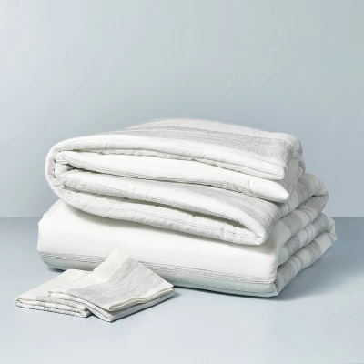 3pc Heathered Stripe Comforter Bedding Set - Hearth & Hand™ With Magnolia 4 3pc Heathered Stripe Comforter Bedding Set - Hearth & Hand™ With Magnolia - Image 2