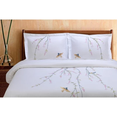 Classic Spring Solid Embroidered Modern 200-Thread Count Ultra-Soft Cotton 3-Piece Duvet Cover Set With Matching Pillowshams By Blue Nile Mills 3 Classic Spring Solid Embroidered Modern 200-Thread Count Ultra-Soft Cotton 3-Piece Duvet Cover Set With Matching Pillowshams By Blue Nile Mills