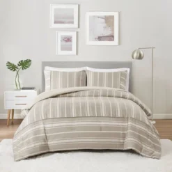 Beautyrest Kent Striped Herringbone Oversized Comforter Set
