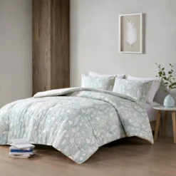 Anya Vine Printed Cotton Comforter Set Aqua Blue - Urban Habitat