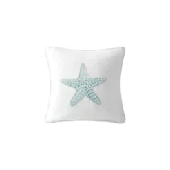 Kumasinova 16" Square Bed Pillows,Cotton Couch Pillows With Starfish Embroidery Design,Decorative Pillows For Bed And Sofa,White