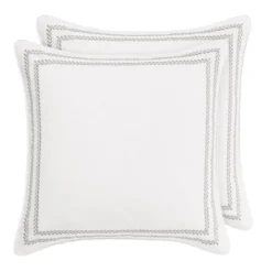 Laura Ashley Euro Stitched Vine Leaf Sham Set White: Cotton, Zipper Closure, OEKO-TEX Certified