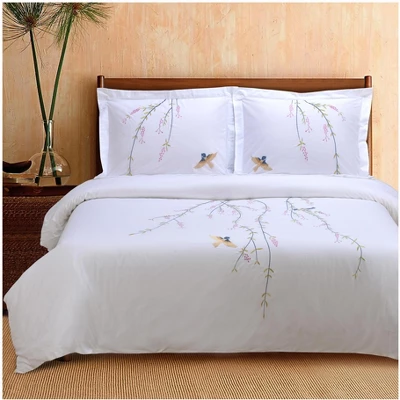Classic Spring Solid Embroidered Modern 200-Thread Count Ultra-Soft Cotton 3-Piece Duvet Cover Set With Matching Pillowshams By Blue Nile Mills 4 Classic Spring Solid Embroidered Modern 200-Thread Count Ultra-Soft Cotton 3-Piece Duvet Cover Set With Matching Pillowshams By Blue Nile Mills - Image 2