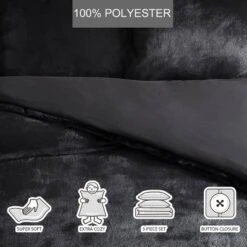3pc Solid Faux Fur 100% Polyester Duvet Set Black - City Scene -Laura Ashley Shop GUEST bf29fc15 9be6 491d 928d 2c7baeb42157