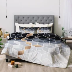 Elisabeth Fredriksson Soft Gradient Cubes Comforter Set Blue - Deny Designs