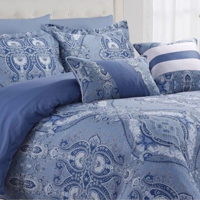Atlantis 300tc Cotton Sateen Printed Oversize Duvet Set 5pc - Tribeca Living® 3 Atlantis 300tc Cotton Sateen Printed Oversize Duvet Set 5pc - Tribeca Living®
