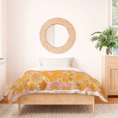 Deny Designs Iveta Abolina Retro Florals Duvet Cover Bedding Set Orange 4 Deny Designs Iveta Abolina Retro Florals Duvet Cover Bedding Set Orange - Image 2