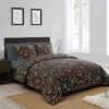 Sweet Jojo Designs Queen Duvet Cover And Shams Set Boho Floral Wildflower Black And Orange 3pc